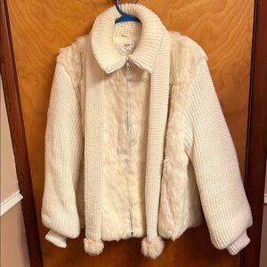 VINTAGE DYED RABBIT FUR AND KNIT WHITE JACKET HONG KONG SIZE LARGE